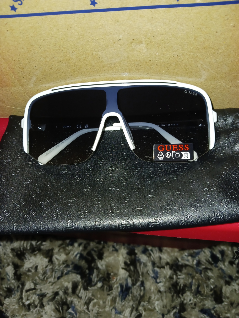 GUESS White Frame Black Lens Shield Sunglasses